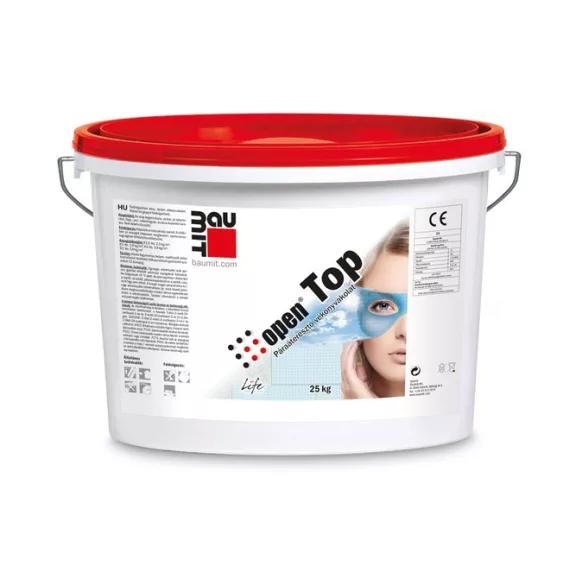 Baumit OpenTop légáteresztő vakolat vályogházakhoz, vegyes falazathoz - FEHÉR szín - Kapart 1,5mm - 25kg/vödör