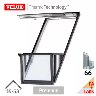 Velux GDL CABRIO fehérre festet fenyő tetőerkély 