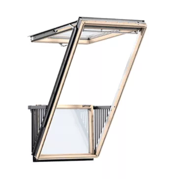 Velux GDL CABRIO színtelen lakkozott fenyő tetőerkély 